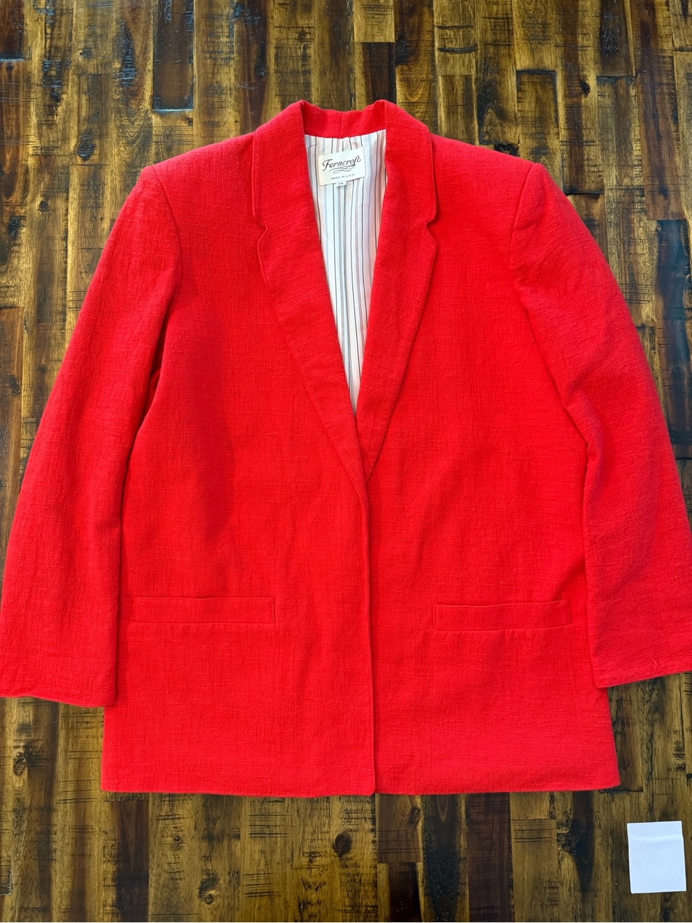 🌵Ferncroft VINTAGE Bright Red Blazer. 14. 100% Laundered Cotton. Luxury Style